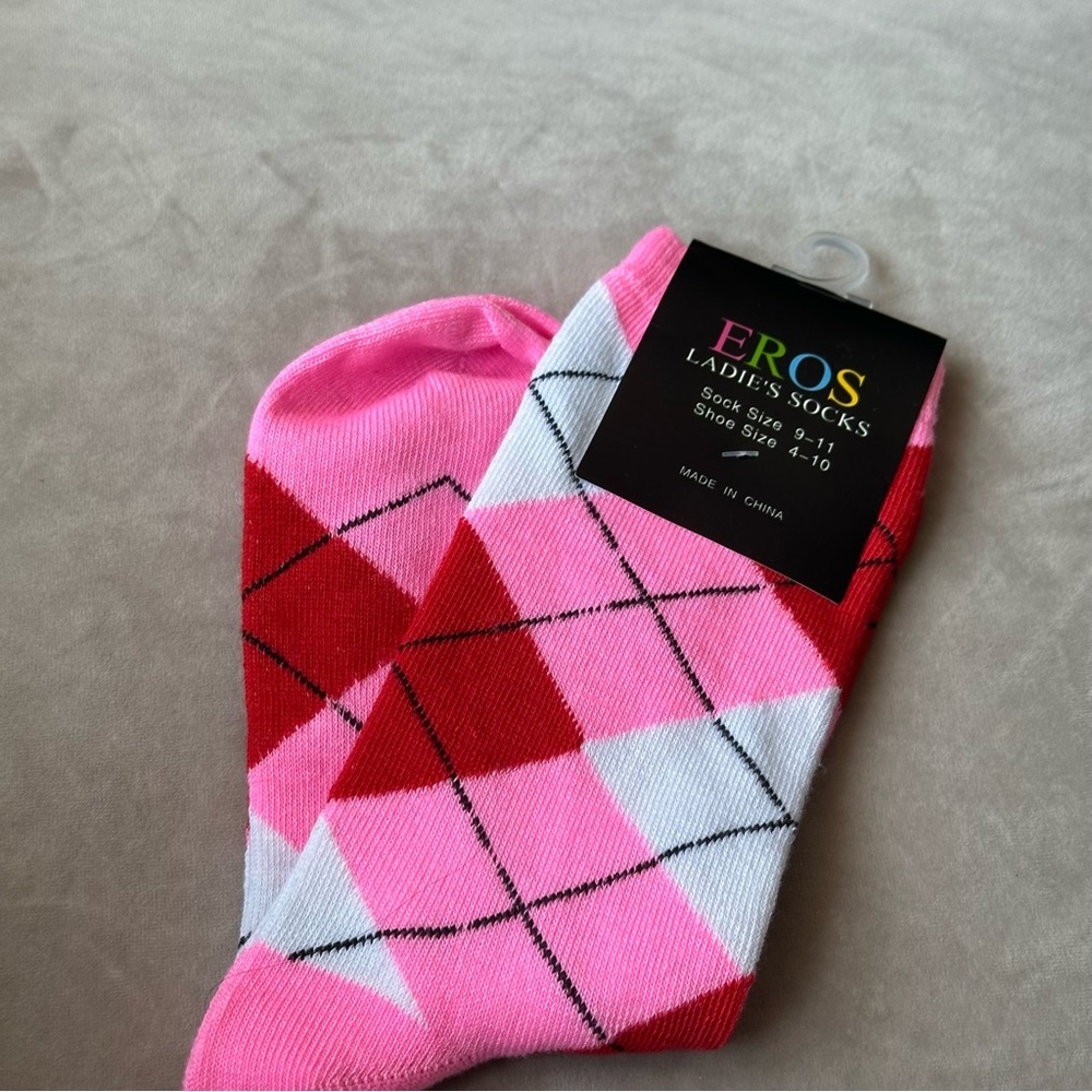 EROS Pink and Red Argyle Socks Brand New
